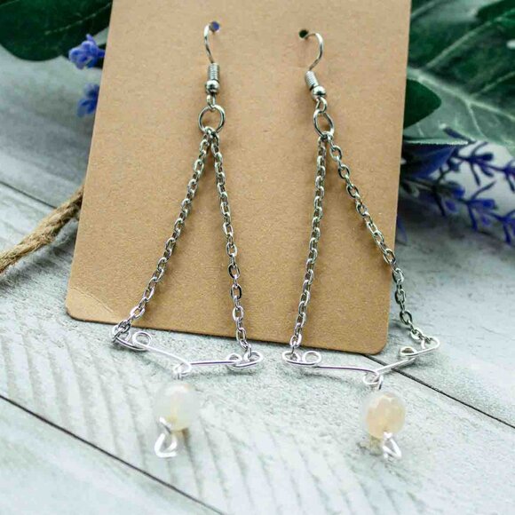 Triangle Chain Dangle Earrings with Stainless Steel Chain - Picture 8 of 13